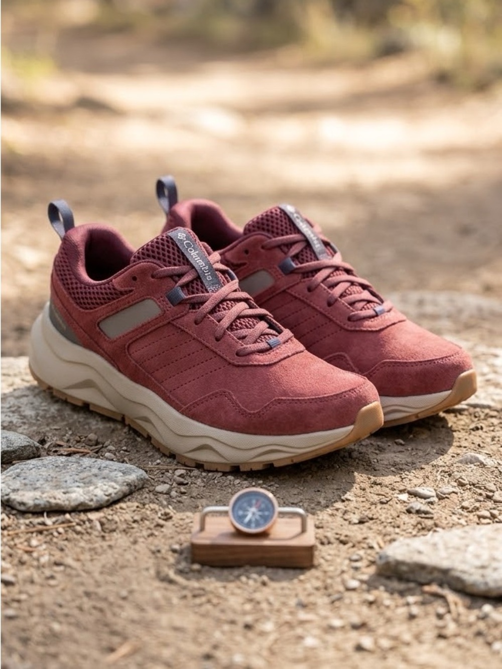 Columbia Womenโs Burgundy Suede Hiking Sneakers